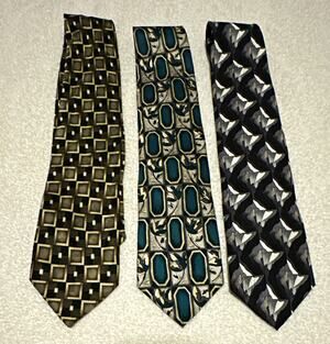 Mixed Designer Brands Men’s 3-Piece 100% Silk Woven Ties, Geometric Black
